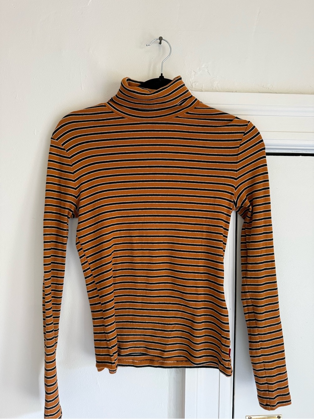 Levi's Mustard and Black Striped Turtleneck Sweater